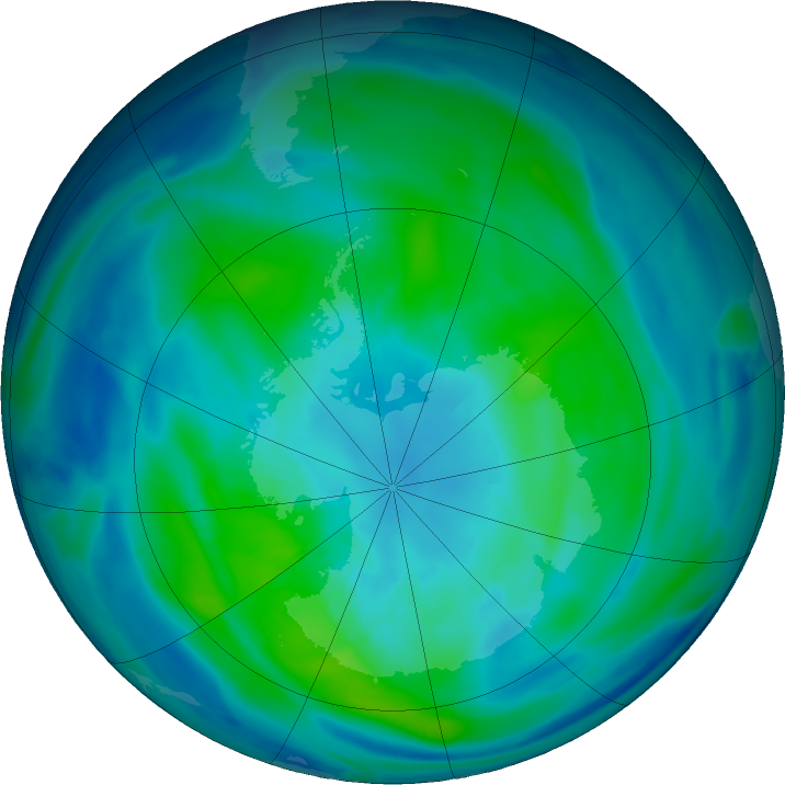 Antarctic ozone map for 01 April 2024